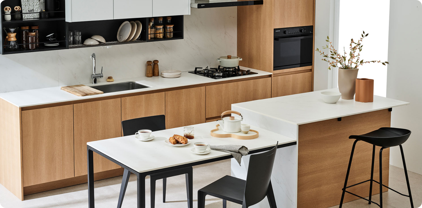 한샘 주방공간 세팅 모습